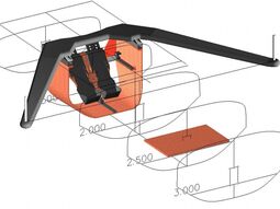 Prüfen des Einbaus in das Boot - Laufwagen mit Stemmbrett und Flügel-Ausleger (noch ohne Längsführungsteile) 